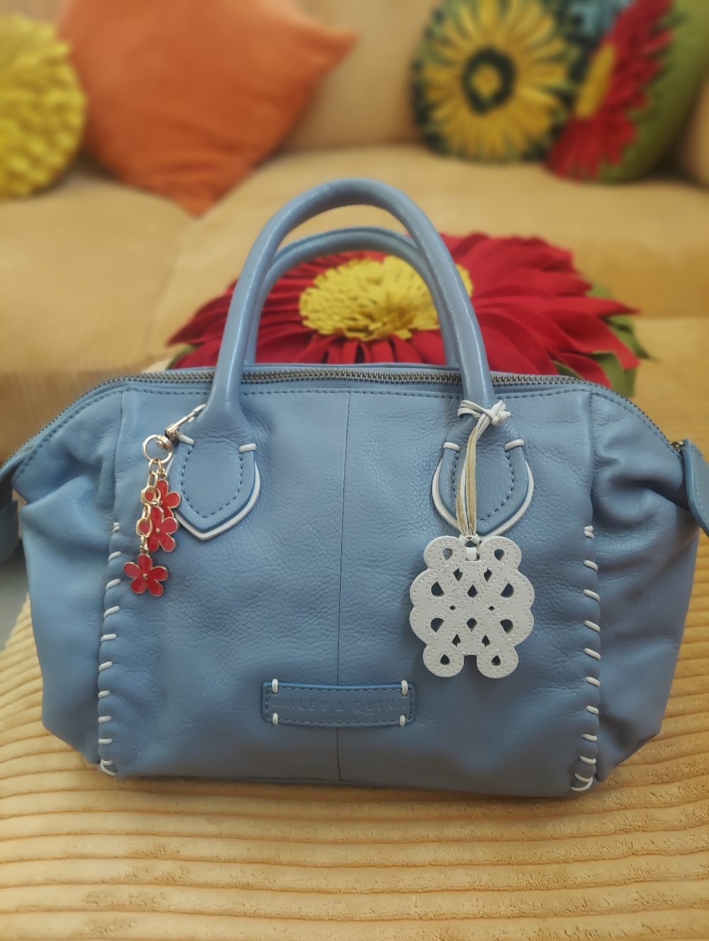 Bailey & Quinn Light blue Pebbled Leather With Whipstitch Design